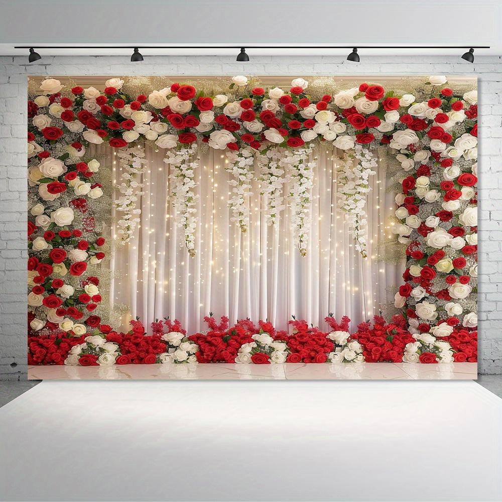 Bannière de fond de mariage sur le thème des fleurs de roses rouges et blanches, décoration de mariée sans électricité, pour l'intérieur et l'extérieur