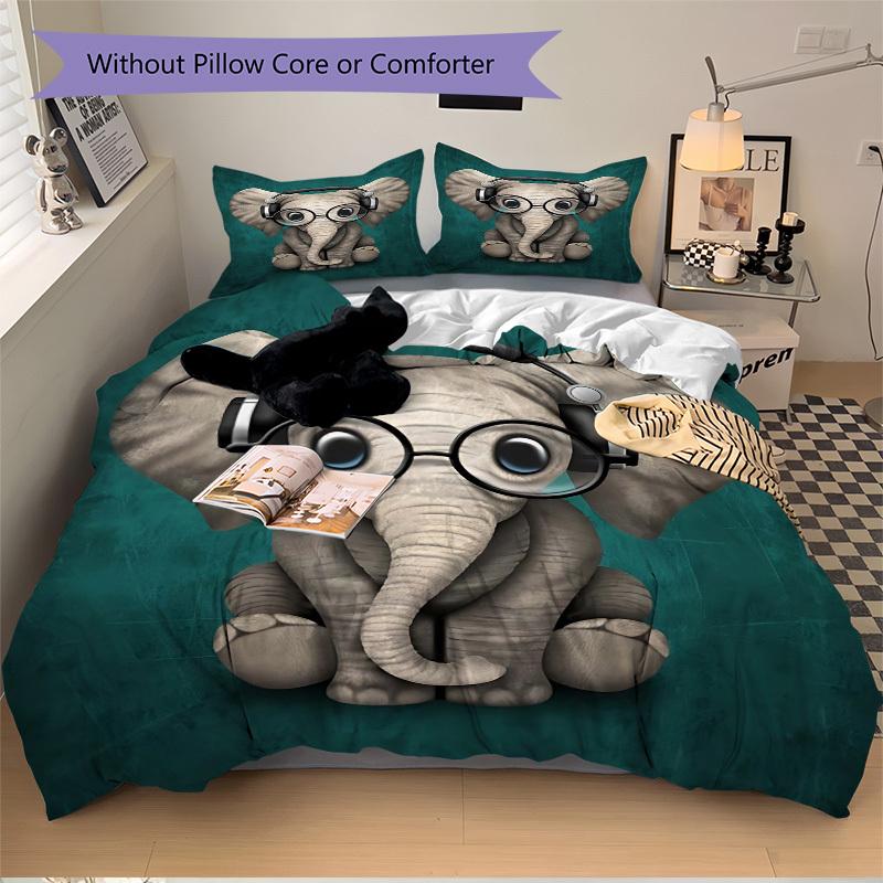 

3 шт. Аниме Слон в Наушниках и Очках Комплект Постельного Белья - Включает Один Пододеяльник и Две Наволочки (Нет ядра) - Полиэфирная ткань - Su 135x200cm