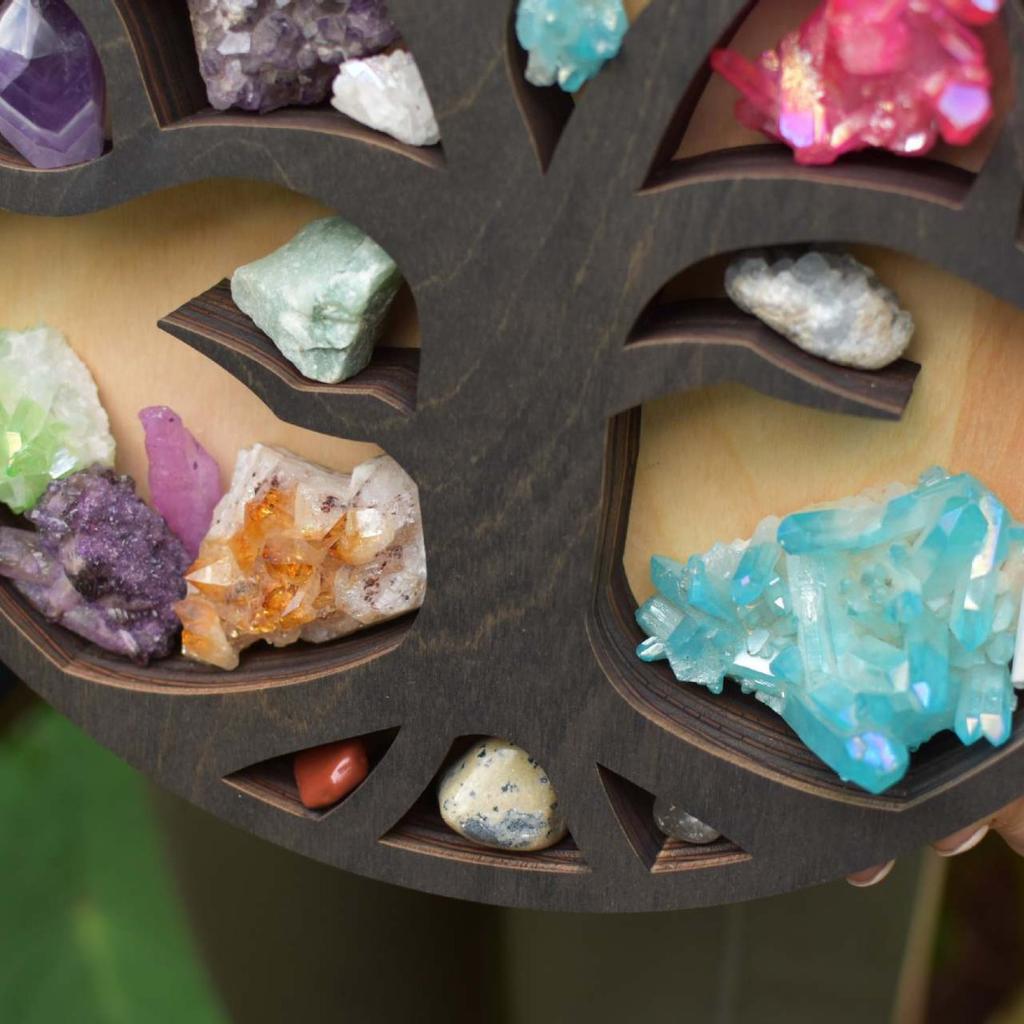 Crystal Stone Display Rack Tree Of Life Shape Crystal Shelf Display Rack Home Office Wall Shelves Crystal Holder For Stones