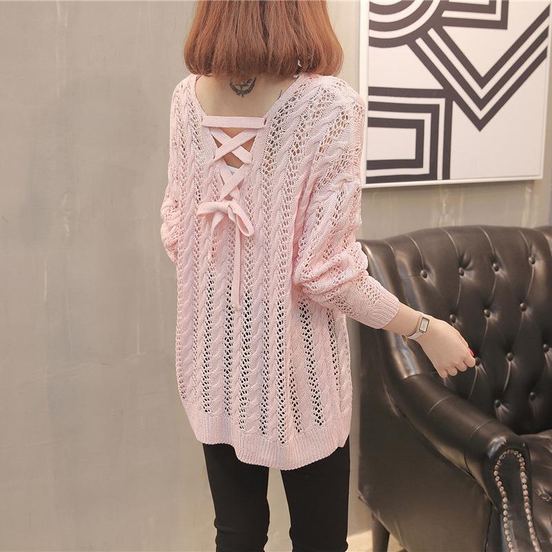 Spring and Summer Women's Hollow Knitted Sweater Loose Pullover V-neck Sweater for Women