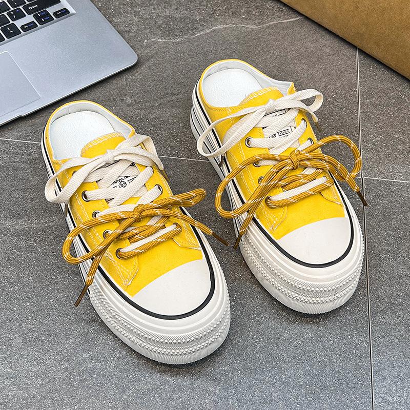 Thick-soled heightening half-tray espadrilles women's 2025 summer new one-pedal versatile flat-bottomed lightweight breathable board shoes women