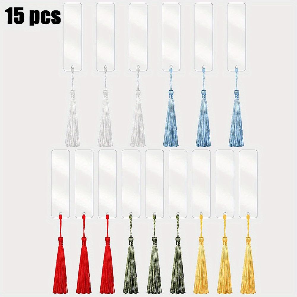 

1 набор 15 шт. DIY пустые акриловые закладки - Прямоугольные незаконченные бирки с цветными кисточками, Идеально подходят для украшения вечеринок и индивидуальных проектов 15pcs