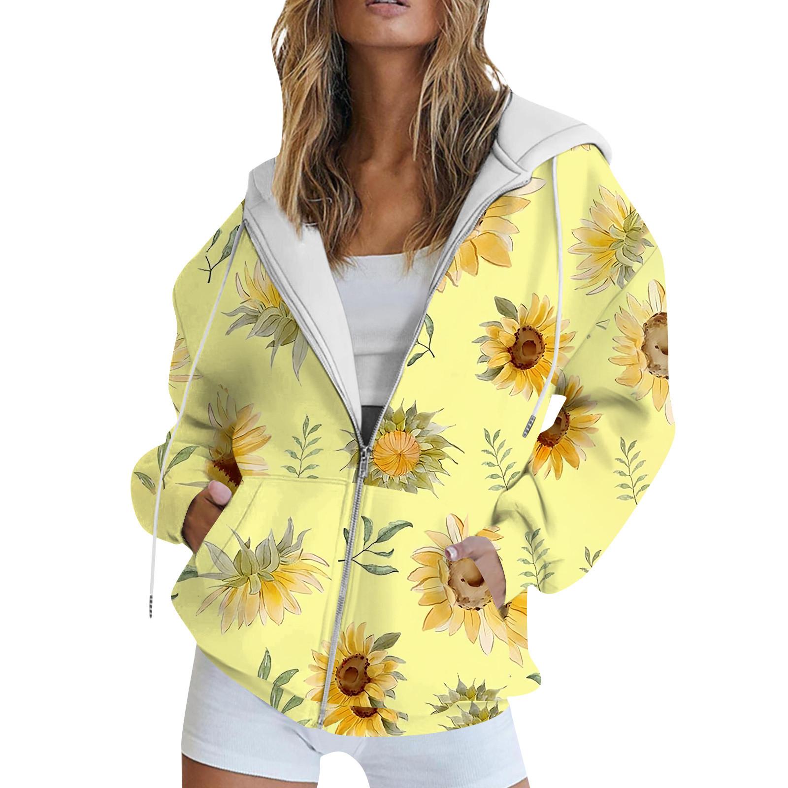 

Женская толстовка с длинным рукавом и принтом, куртка с длинными рукавами и карманами, на молнии, пальто с капюшоном XL жёлтый