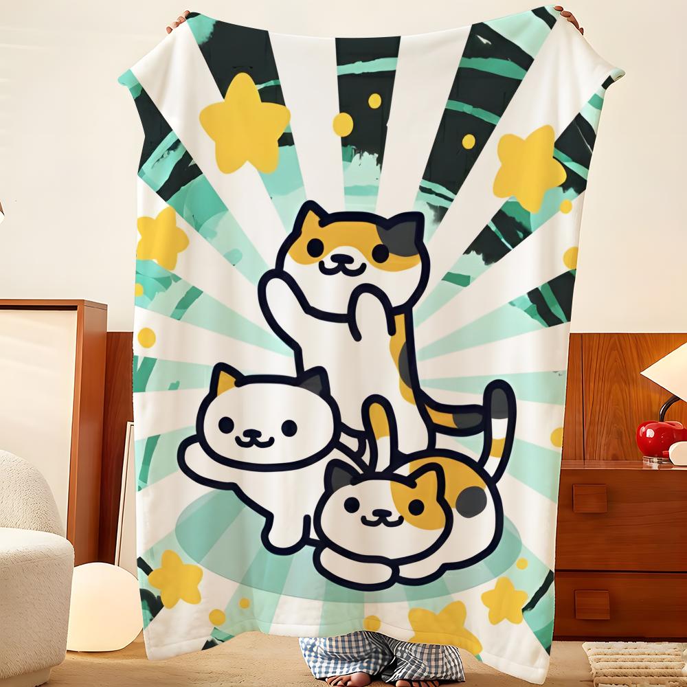 Game N-Neko A-Atsume Throw Flannel Throw Blanket, Lightweight Cozy, Durable Washable Cute Cool