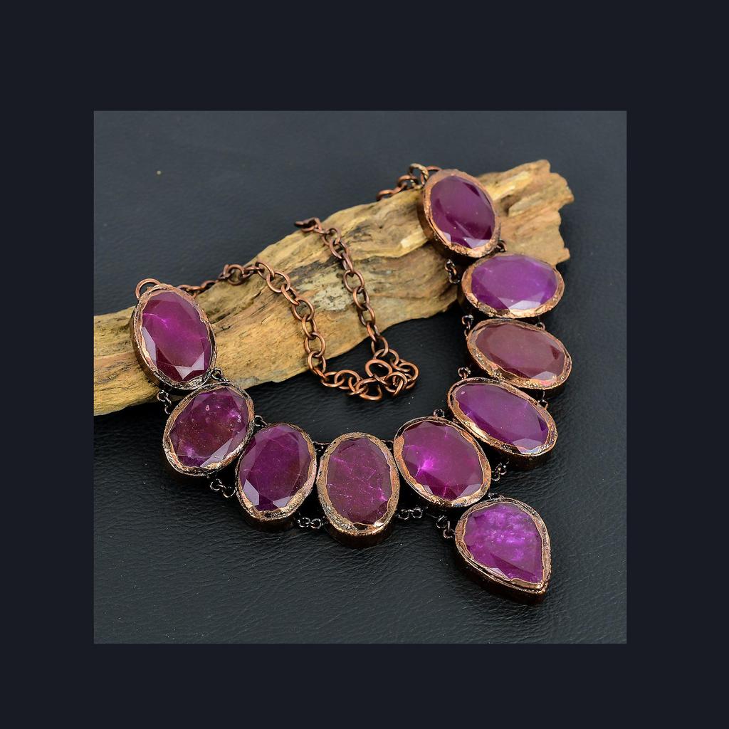 Ruby Necklace, Copper Electroformed Gemstone Jewelry, Handmade Necklace Amazing Jewelry, Gift For Her