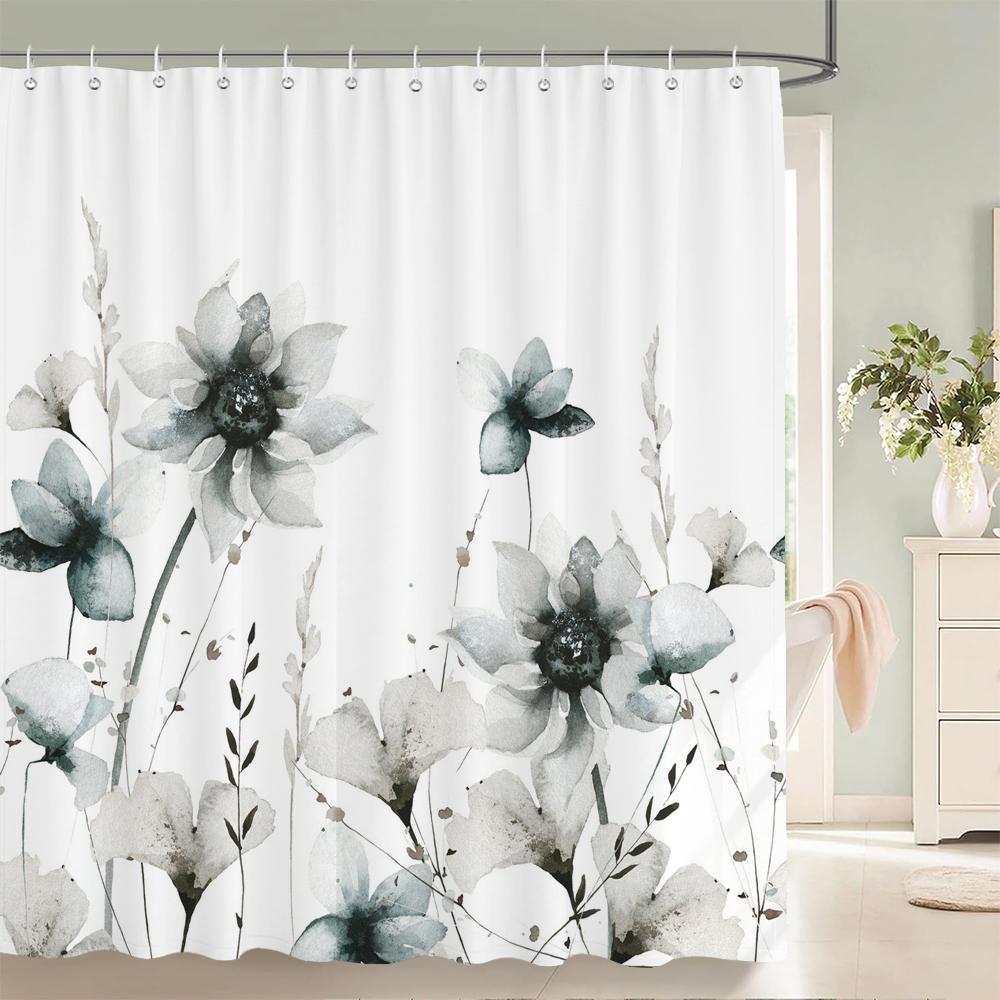 Home shower curtain for bathroom waterproof fabric fresh flowers and plants style bathroom Curtain with hooks decorative curtain