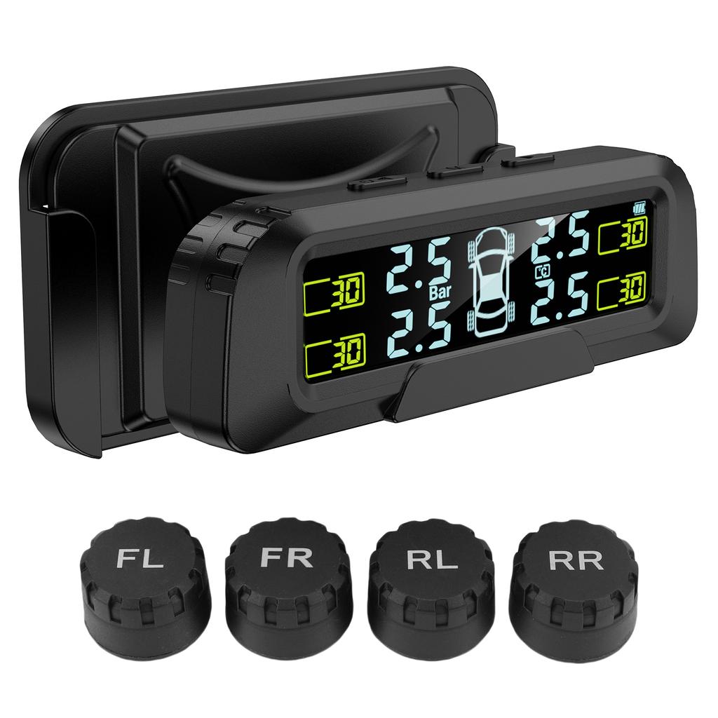 Tire Pressure Monitor with 4 External Sensors, Solar and Type C Charging, Auto On Off, Low Battery Alarm for Car SUV