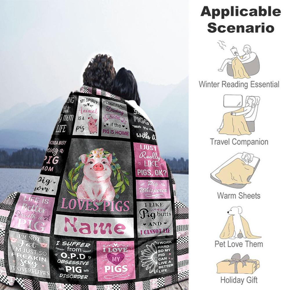 Like Pigs66 Personalized Text Blanket Throw Personalized Blanket Soft & Cozy Great for Livingroom Sofa Home Decor Picnics Ideal for All Seasons
