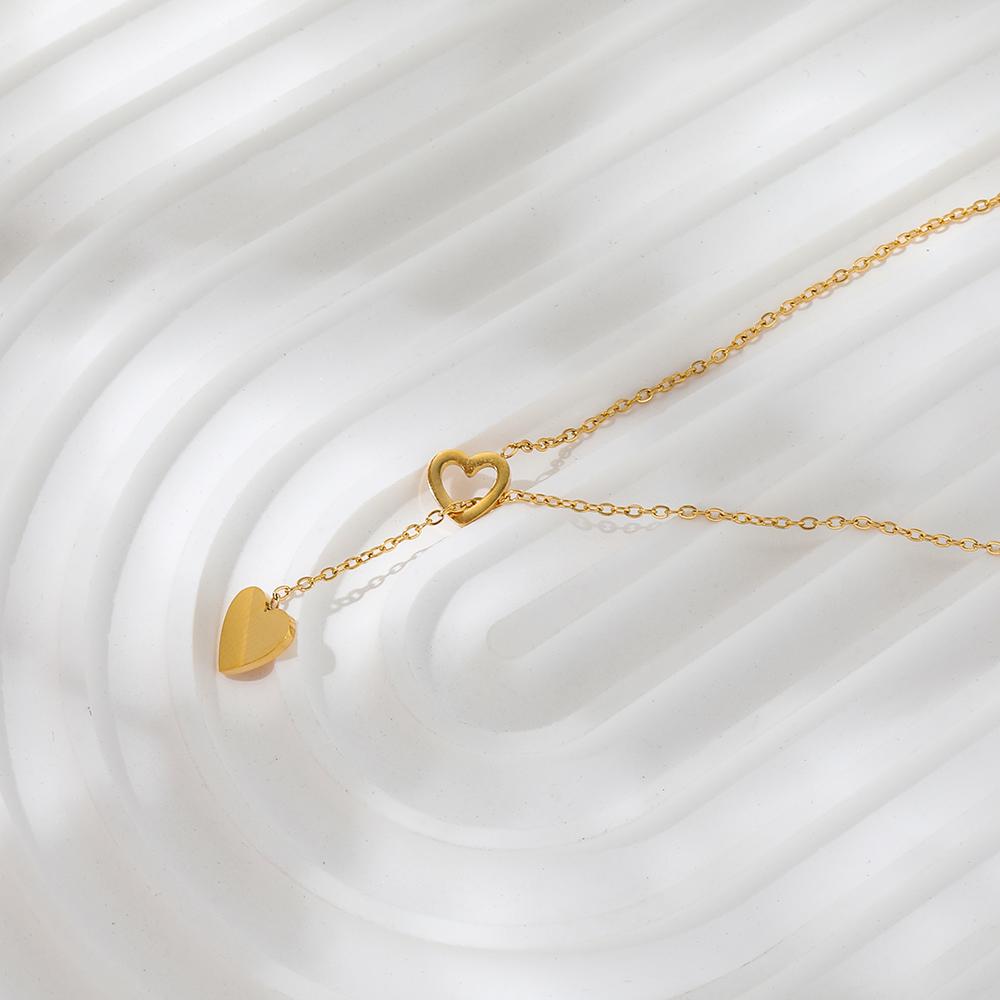 Joolim Jewelry 18K Gold Plated Double Heart Pendant Choker Necklace Stainless Steel Jewelry