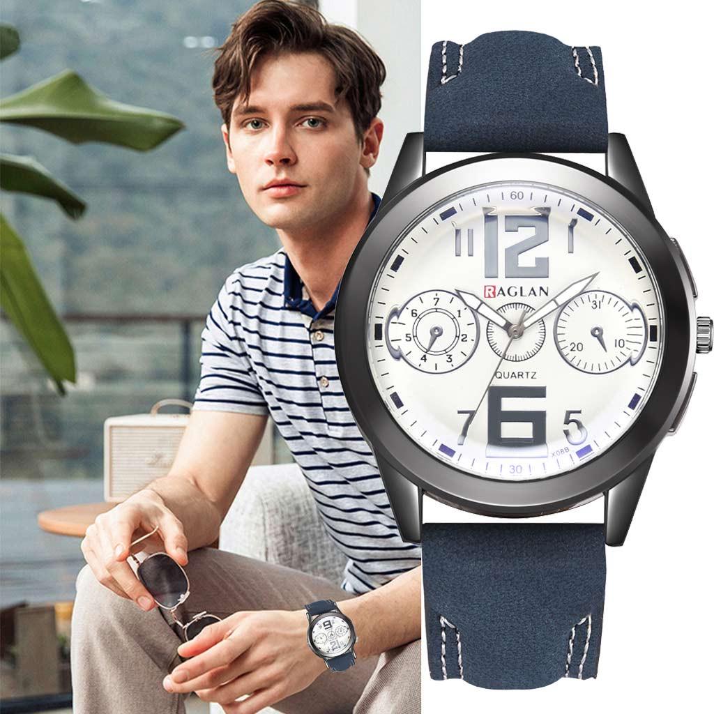 Buy BGZ Fashion Men Quartz Watch High Quality Leather Clock Blu Ray Glass Wristwatch at