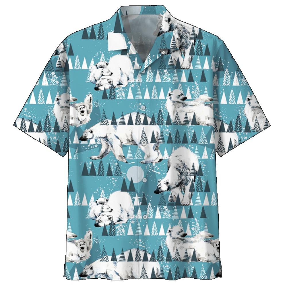 Cute Polar Bear Pattern Aloha Shirt For Men 3D Printed Panda Animal Short Sleeve Loose Lapel Hawaiian Shirts Button Blouse