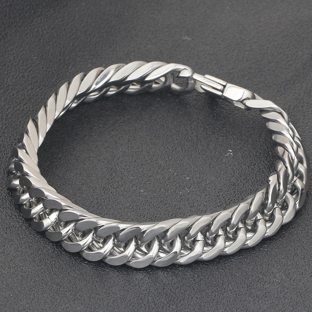 Trendy Men's 11MM Titanium Steel Cuban Chain Bracelet with Square Buckle