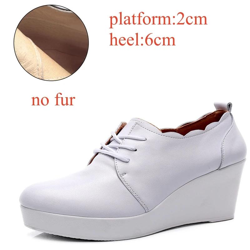 Small Size 33-43 Deep Mouth Genuine Leather Shoes Thick Bottom Platform Pumps 2025 Winter High Heels Wedges Shoes Office Model