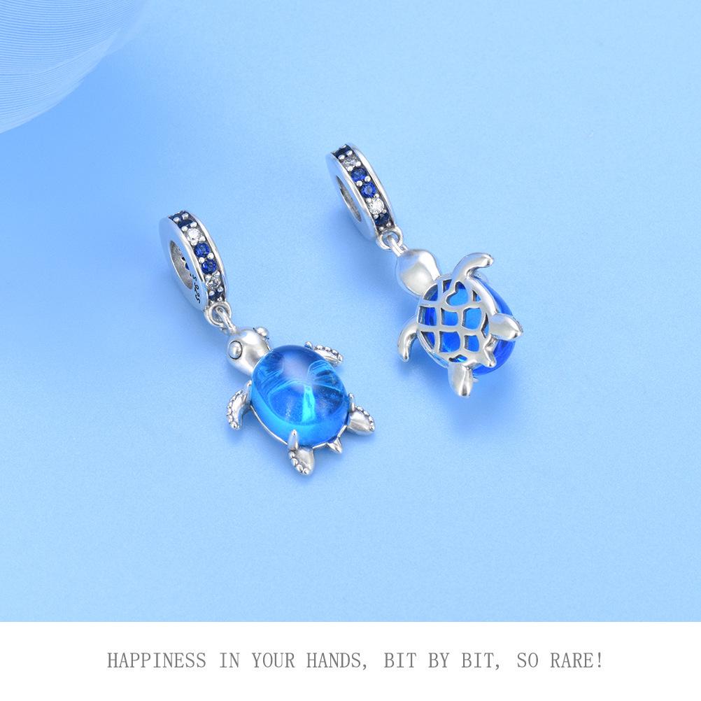 S925 Sterling Silver Starfish, Dolphin, and Turtle Charm Bracelet with Beaded Accessories