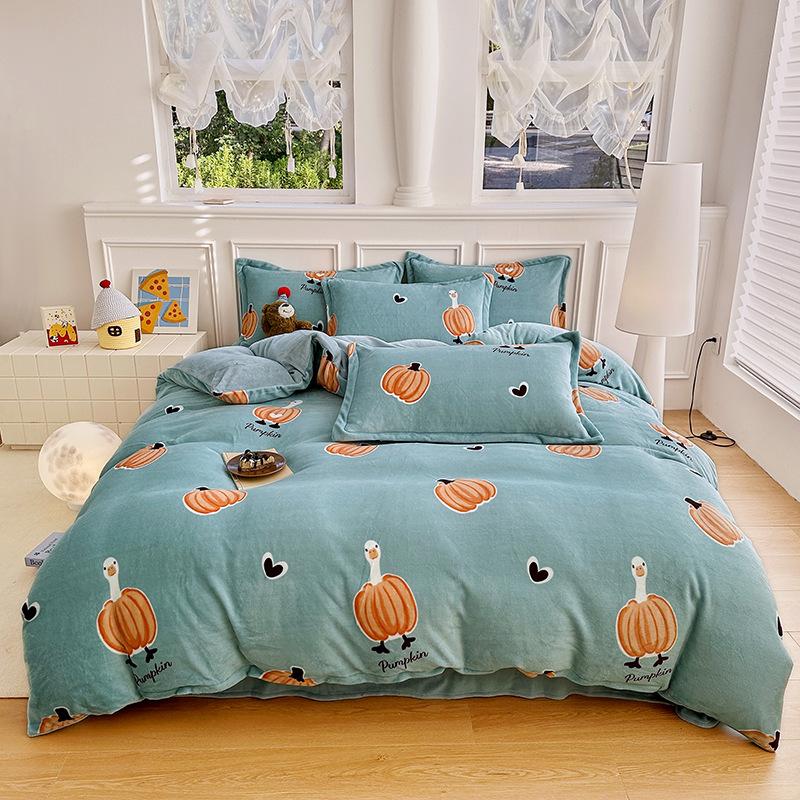 Thickened Milk Fleece Printing Four-Piece Polka Dot Student Bed Sheet Quilt Cover Bed Three-Piece Dormitory