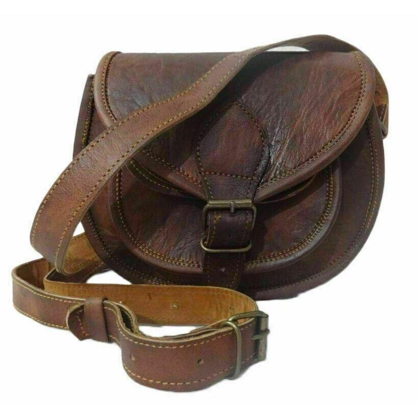 Vintage taška na sedlo Taška přes rameno z pravé kozí kůže Brown Messenger přes rameno