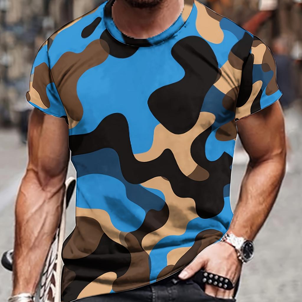 Men's Versatile 3D Camo Pattern T-Shirt With Multiple Color Schemes - Stylish And Trendy Casual Wear For Any Occasion