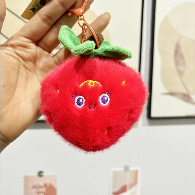 Collectible Plush Fruit Keychains Featuring Charming Characters Like Strawberry Cherry And Eggplant