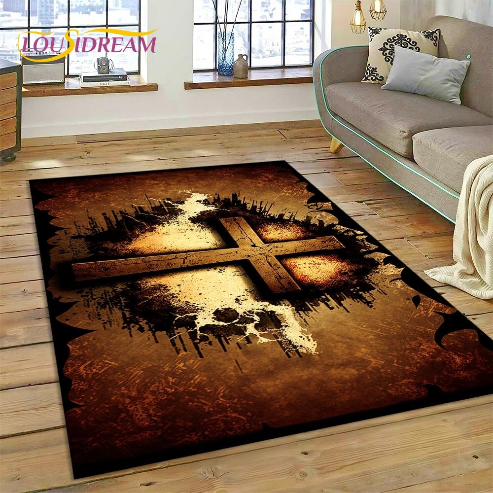New 3D Pray Holy Bible Cross Jesus Carpet for Living Room Bedroom Home Decor,Floor Mat Non-slip Decoration for Sofa Doormat Gift