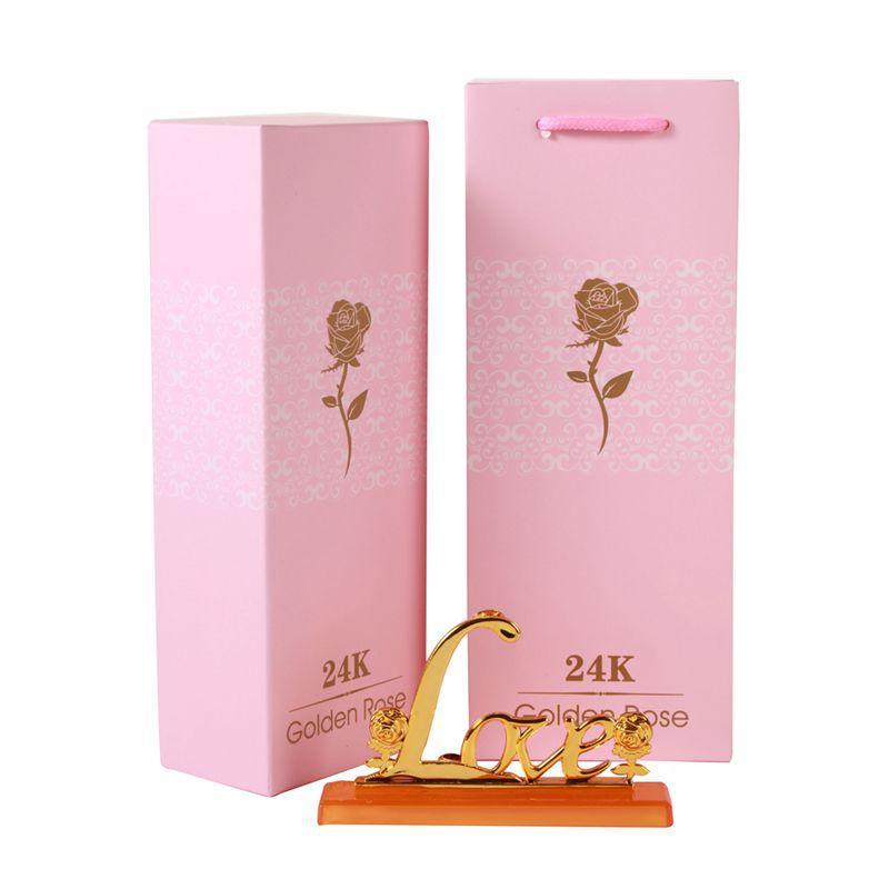 Gold Rose 24K Gold Leaf Rose Simulation Bouquet Creative Christmas Valentine's Day Birthday Gift Factory Wholesale Purple Flower + Purple Box Set