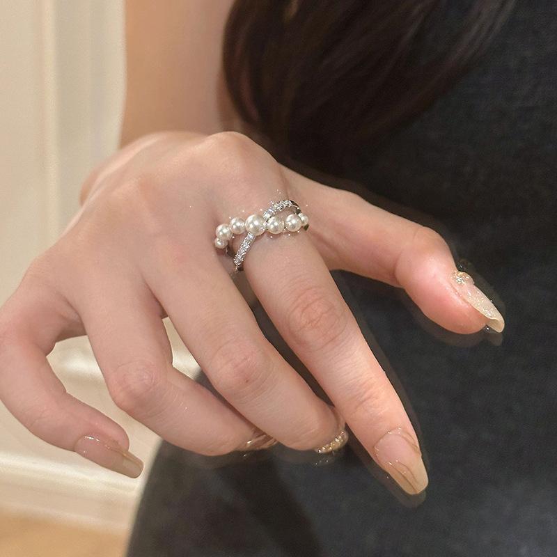 French Temperament Butterfly Pearl Bow Open Ring Simple Trend Index Finger Ring Jewelry Women