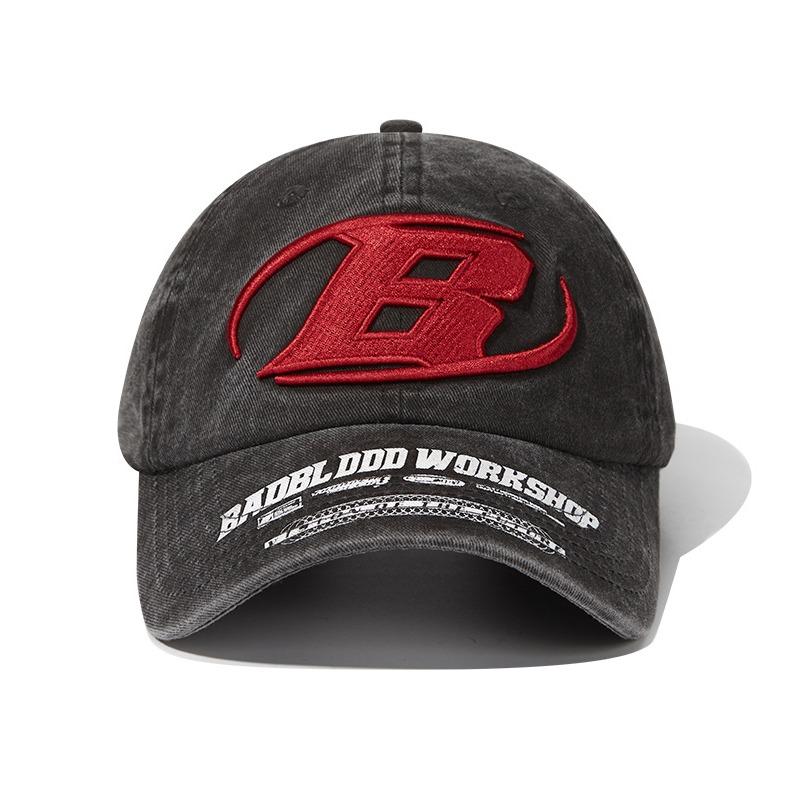 Letter embroidery washed soft top baseball cap couple trendy brim print old retro cap