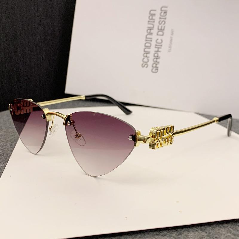 Miao's Frameless Cat-Eye Sunglasses: Women's High-End European & American Style with Hollow Letter Design.