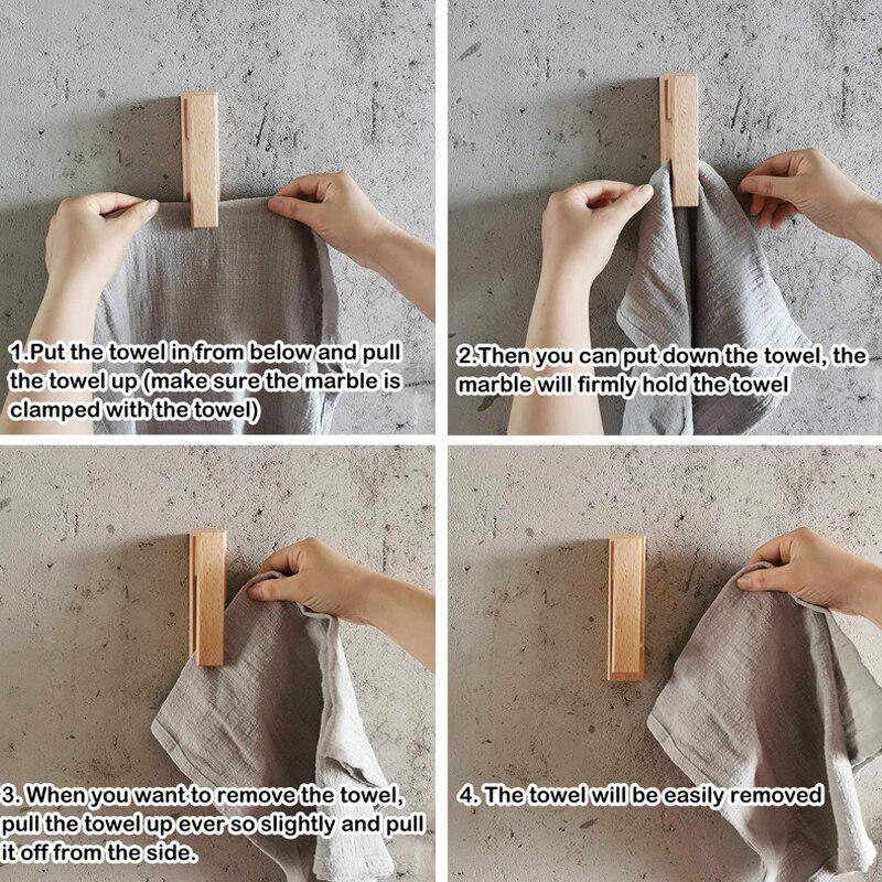 Handtuchhaken Badezimmer Bademantelhaken Küchenlappen-Aufbewahrungsregal Bohrloser Holz-Haken Kleidermantelhaken Heimzubehör
