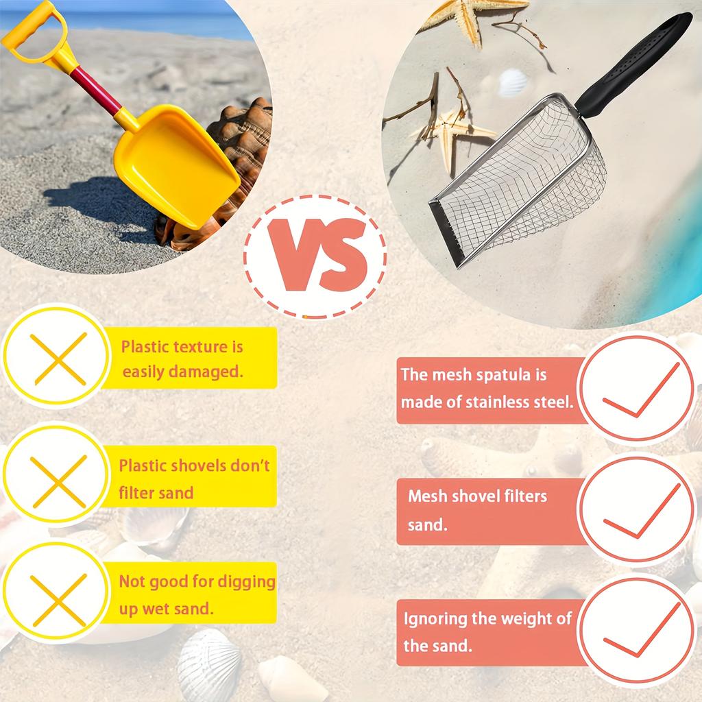 1/2pcs Stainless Steel Small Hole Filter Gardening Shovel Outdoor Beach Net Shovel Beach Vacation Shell Toy Game Soil Flipping Net Shovel