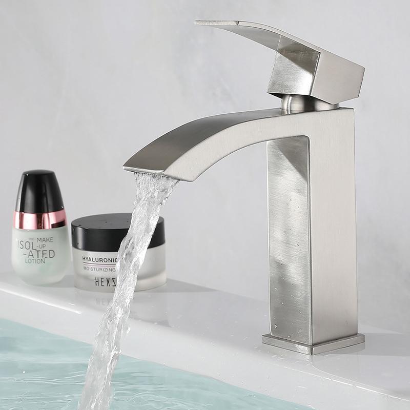 

Basin Sink Bathroom Faucet Deck Mounted Hot Cold Water Basin Mixer Taps Matte Black Lavatory Sink Tap Crane