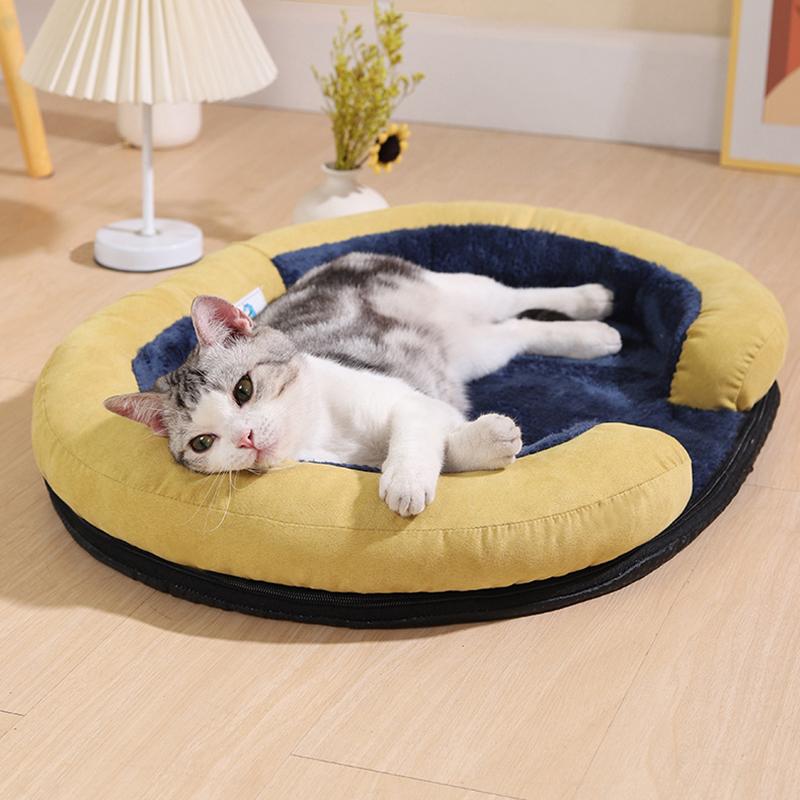 Pet House Bed Four Seasons Cat Dog Bed Warm Removable Cover Washable Pet Shelter Oval Opening Pet Nest Indoor Outdoor Pet Mat