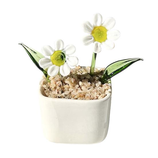 

Miniature Glass Flower Figurine Hand Blown Mini Flower Bouquet in Pot Collectible Blooming Flower Ornament for Home Indoor Table Decor D