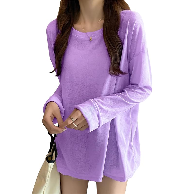 

t-shirt ladies tops long sleeve [UPF50+ sun protection/transparent design/maximum body coverage effect] blouse Thin layered clothing UV cut crew neck