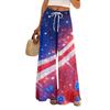 Dámské letní boho palazzo kalhoty s vysokým pasem a širokými nohavicemi, tisk, ležérní kalhoty s kapsami