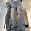 Belle Cie Wide Cargo Denim Street Style Women's Pants, (ST/No. 27881) (L)