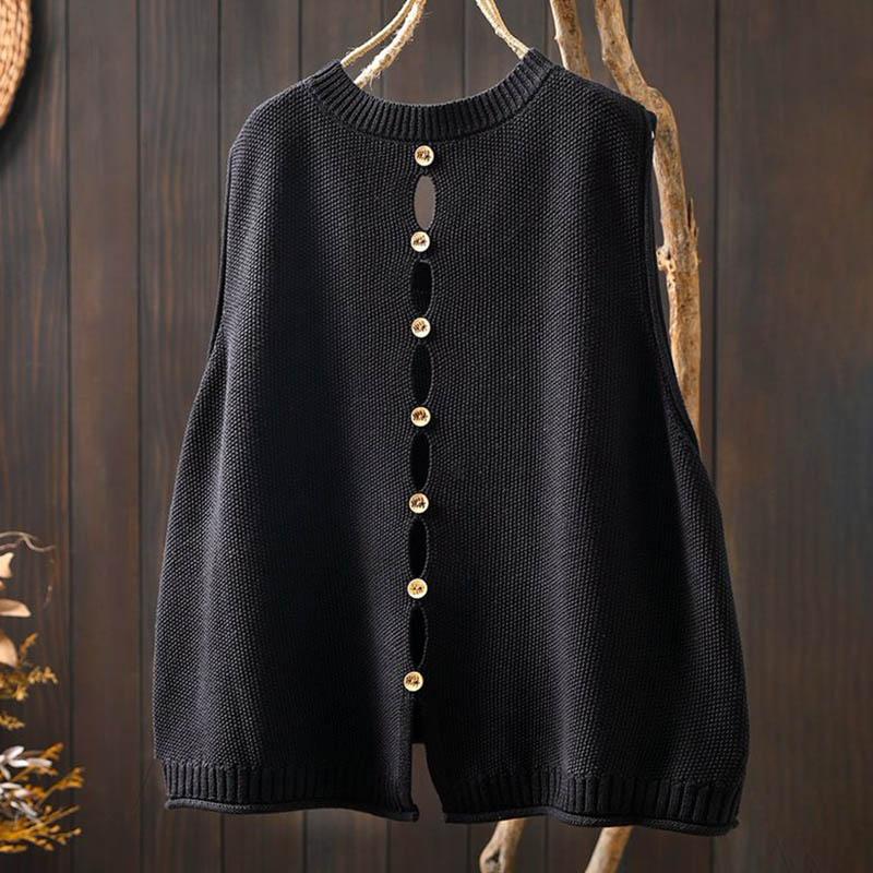 Vestă Tricotată Femei Largă Mărime Mare Casual Versatilă Fără Mâneci cu Nasturi la Spate