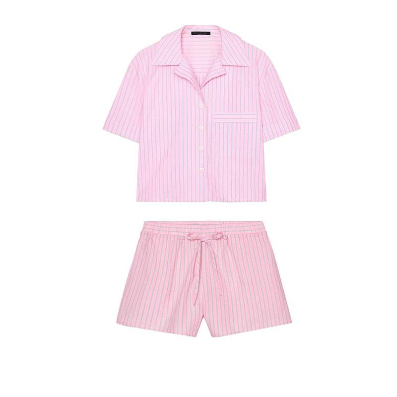 Spring and Summer New Arrival Women's Clothing Casual Shorts 6929409 Stripes Short Sleeve Casual Short Shirt 0975018