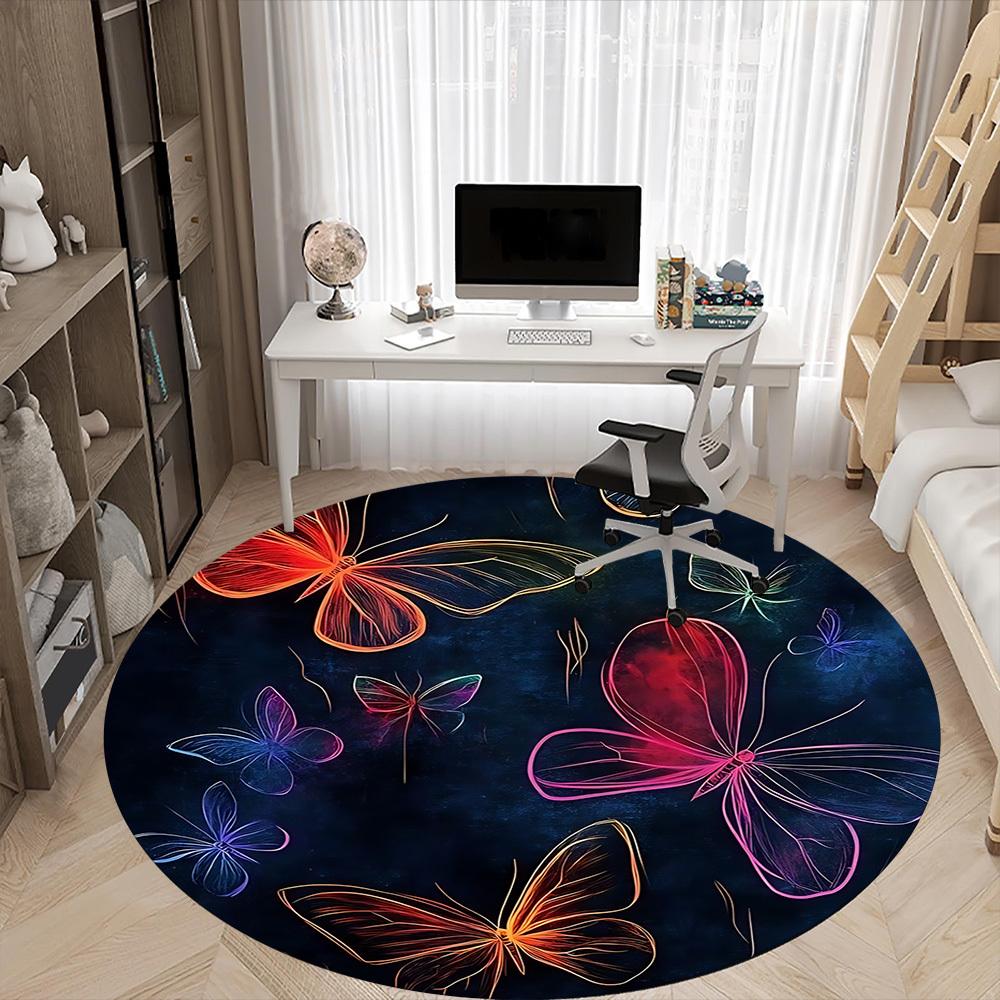 1pc Butterfly Fantasy Office Round Area Rug, Indoor Mat Suitable ForOffice, Under Office Chairs Bedroom Living Room Home Decor, Room Deco  D038
