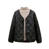 Light down cotton short jacket women's winter new solid color rhombus casual interior with warm small cotton jacket top