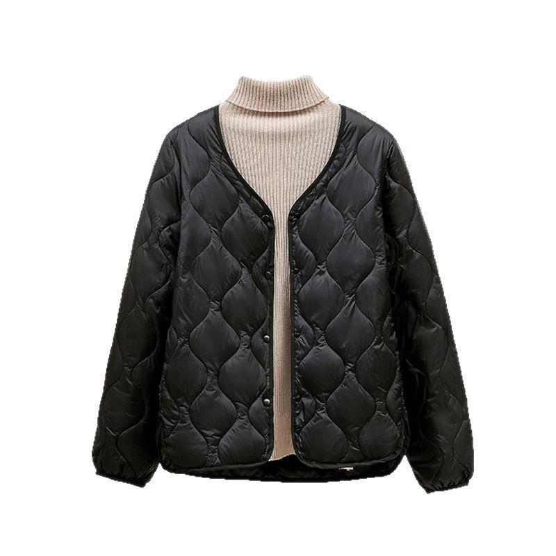 Light down cotton short jacket women's winter new solid color rhombus casual interior with warm small cotton jacket top
