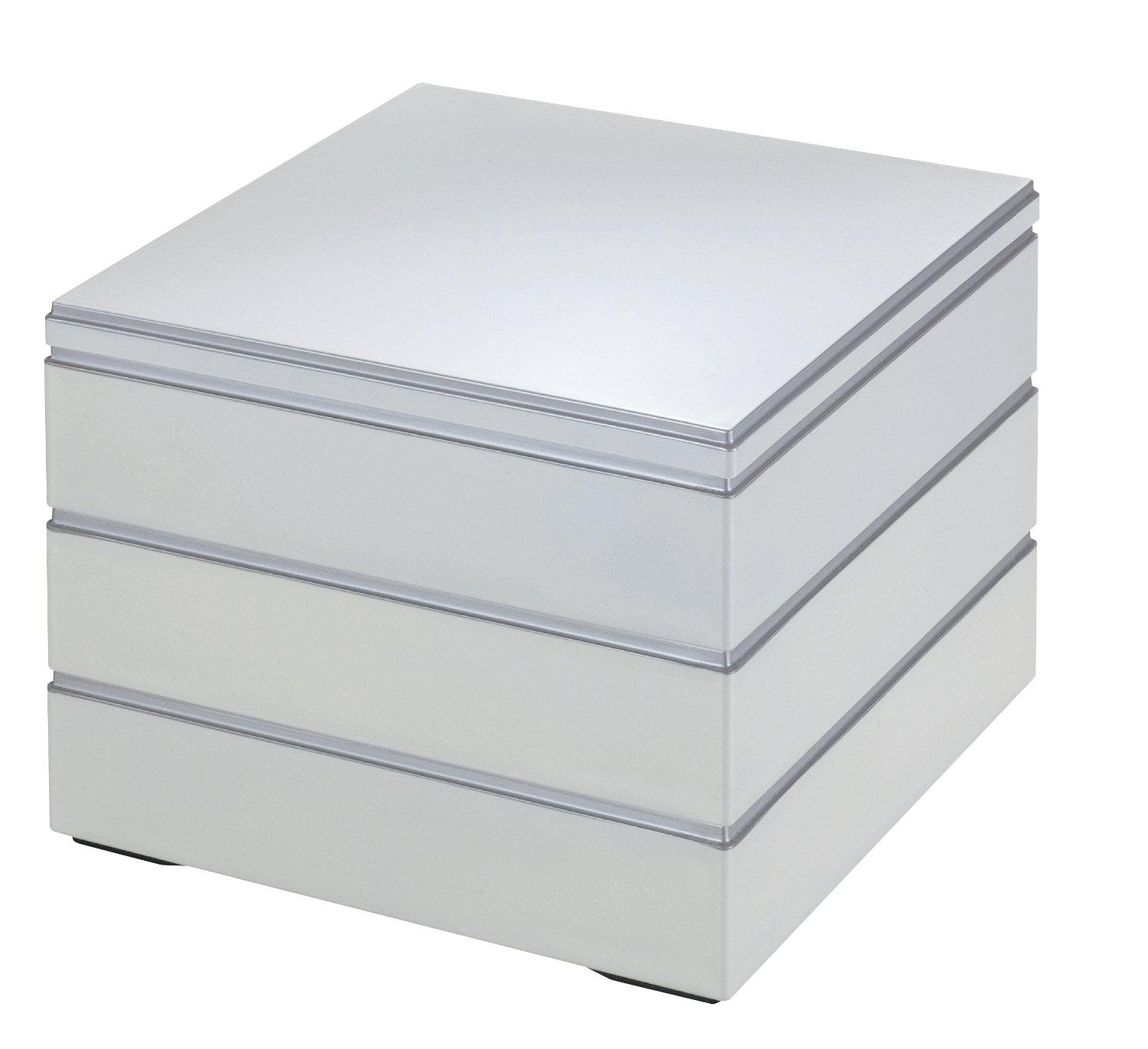 

Wakaizumi Lacquerware, 3-Tiered Box, 7-inch Kuraju, White Pearl Rim with Silver (Black Interior), H-154-16-A
