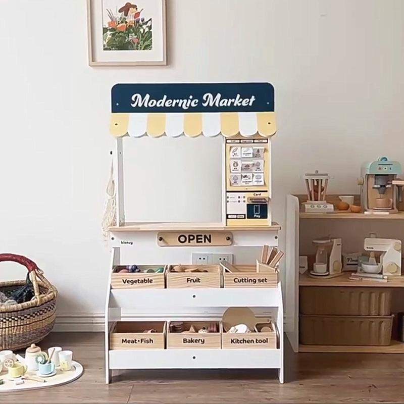 

Wooden Playhouse Market Stall & Cash Register Toy for Kids Supermarket Simulation