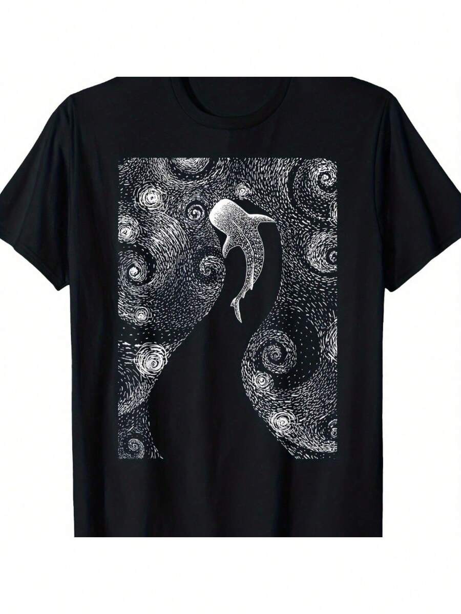

Unisexs Whale Shark Graphic TShirt Black Cotton Crewneck With Artistic Starry Sky Design S