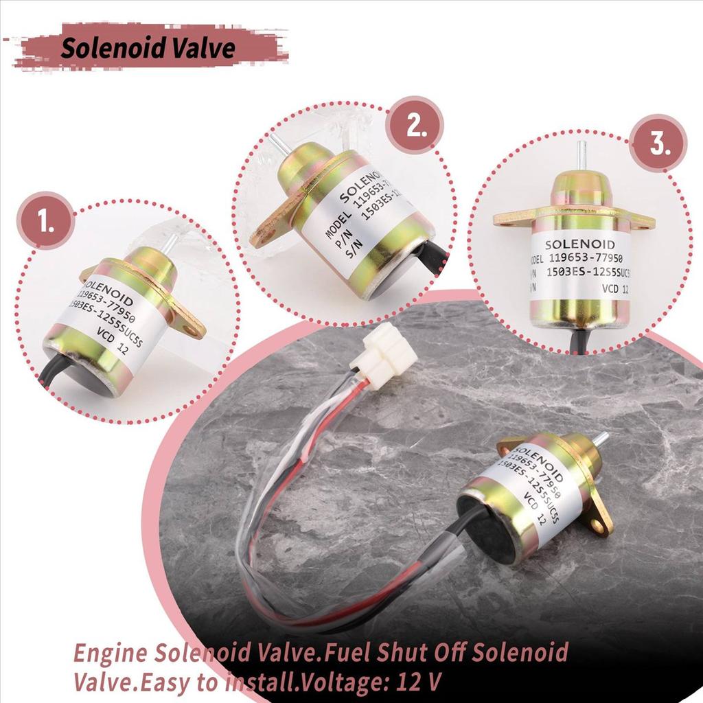 12V Engine Fuel Shut Off Solenoid Valve Shutdown for Yanmar 119653-77950