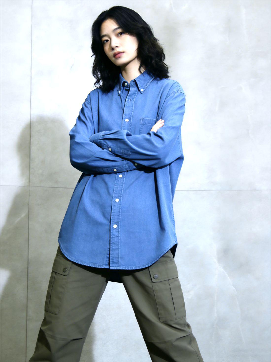 

Unisex Washed Denim Workwear Shirt Jacket - Japanese Style, Long Sleeve, Plus Size XL королівський синій колір