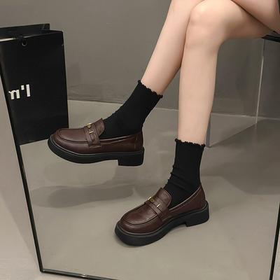Vintage College Style Platform Gold Coin Loafers Women's 2024 Autumn New Jk Small Leather Shoes British Style Big Head Single Shoes