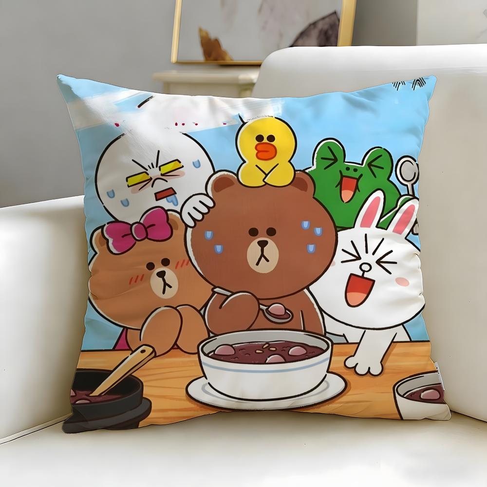 popular cartoon brand LINE friends Cushion Cover Soft & Easy-Wash Pillow Case – Versatile for Couch, Bed, Travel and Office