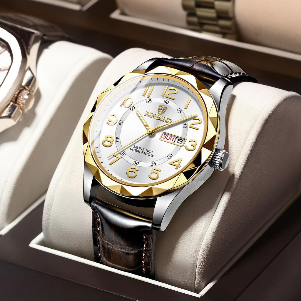 Fashion Ultra-thin Luminous Automatic Movement Waterproof Calendar Belt Men's Watch Business Fashion Student Quartz Watch