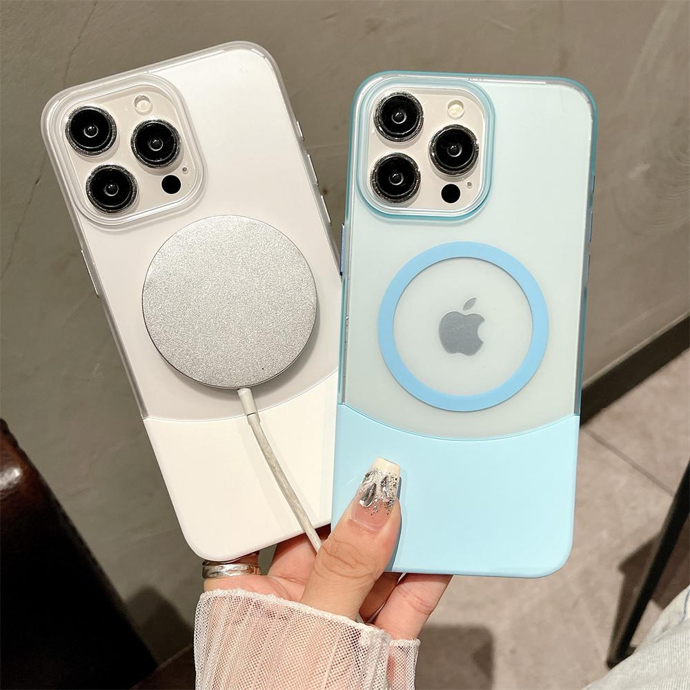 Frosted Transparent 2IN1 For Magsafe Wireless Charging Hybrid Colorful Case For iPhone 11 12 13 14 15 Pro Max Plus Hard Cover