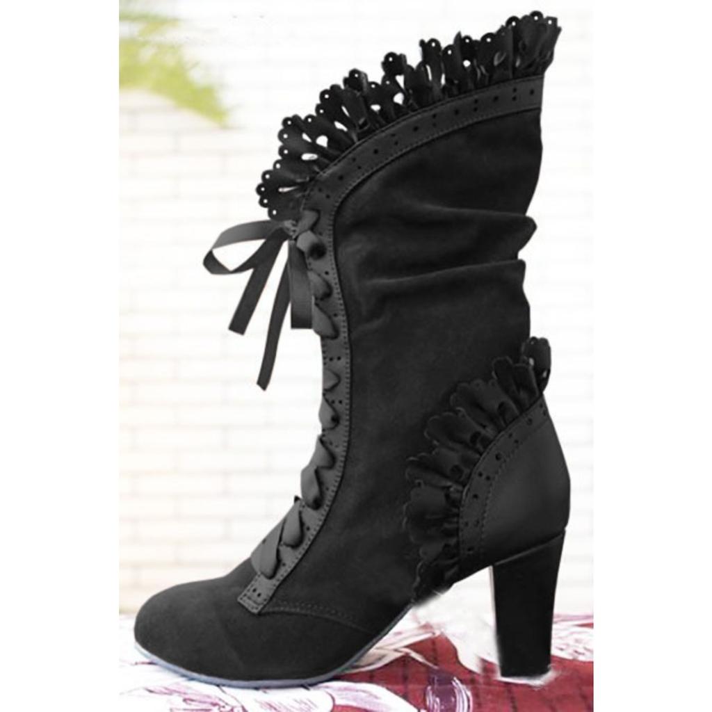 High Coarse Heel Lace Lace Short Boots Frosted Women's Boots